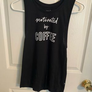 “motivated by coffee” muscle tank